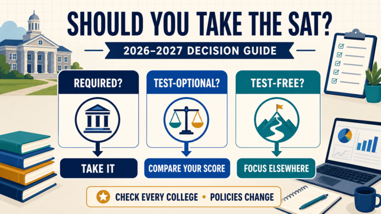 Should you take the SAT in 2026–2027 decision diagram comparing required, test-optional and test-free colleges
