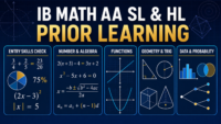 IB Math AA SL and HL prior learning checklist covering number, algebra, functions, geometry, trigonometry, data and probability
