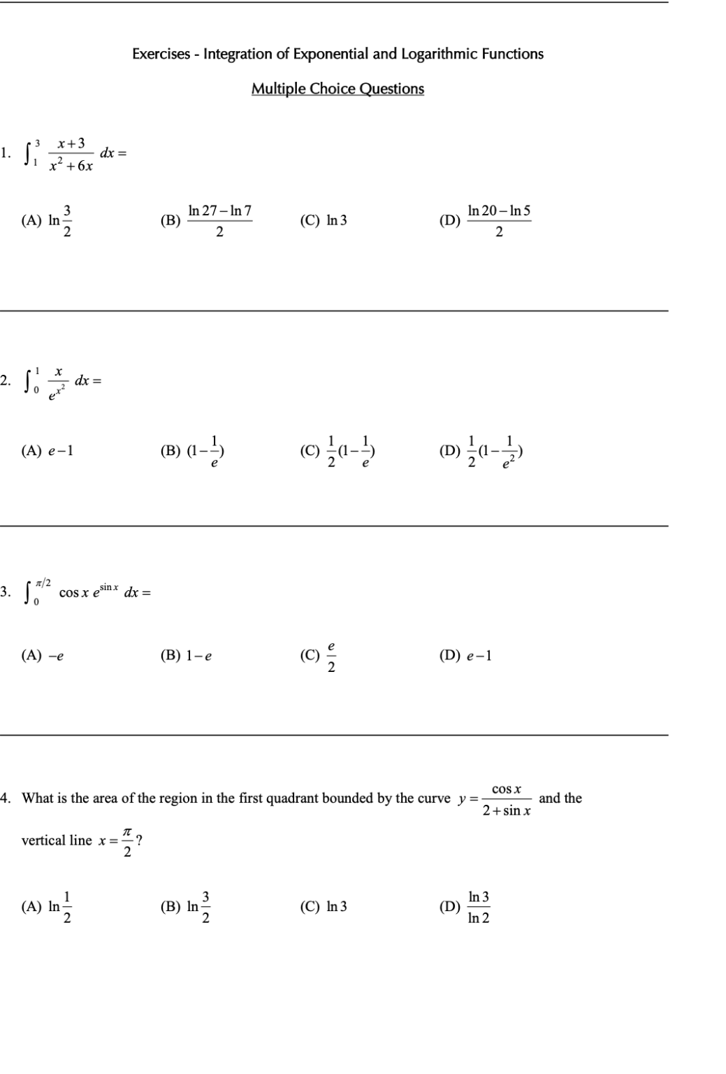 Integration of Exponential and Logarithmic Function – RivisionTown