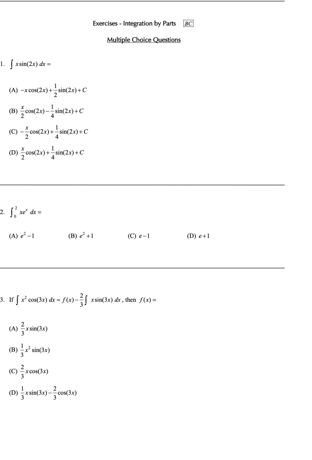Integration by Parts - Top Study Guide | RevisionTown