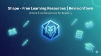 Shape free learning resources RevisionTown blog feature image with geometric icons books and educational graphics.
