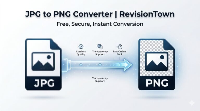 Free JPG to PNG converter tool by RevisionTown - convert JPEG images to lossless PNG format online instantly