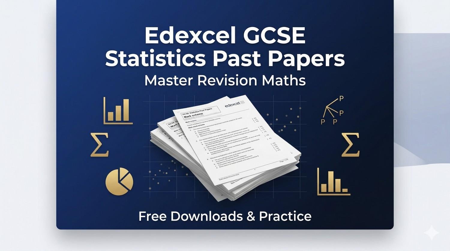 Edexcel GCSE Statistics past papers revision maths banner with exam sheets graphs and free downloads
