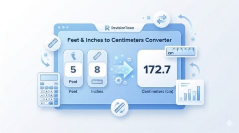 Feet and Inches to Centimeters Converter visual — modern flat design showing height conversion chart in a clean professional layout