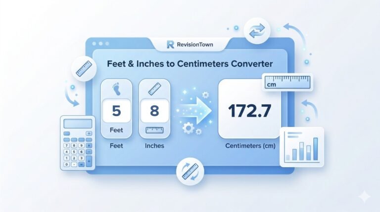 Feet and Inches to Centimeters Converter visual — modern flat design showing height conversion chart in a clean professional layout