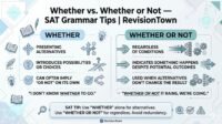 Grammar guide image explaining the difference between “whether” and “whether or not” for SAT English prep on RevisionTown.