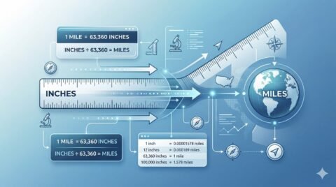 Inches to miles converter illustration showing measurement conversion chart and digital distance scale – RevisionTown