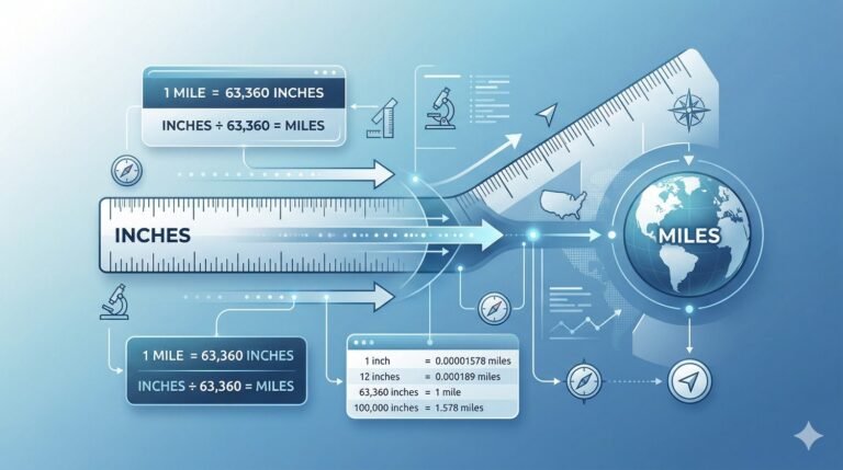Inches to miles converter illustration showing measurement conversion chart and digital distance scale – RevisionTown