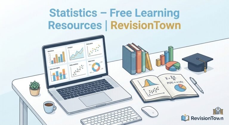 Statistics learning resources feature image for “Statistics – Free Learning Resources | RevisionTown”