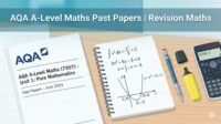 AQA A-Level Maths past papers and revision study setup on a clean desk with formulas, a notebook, and a calculator, symbolizing effective exam preparation for AQA A-Level Mathematics.