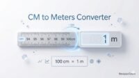 Centimeter to meter converter graphic showing digital measuring scale and conversion chart by RevisionTown