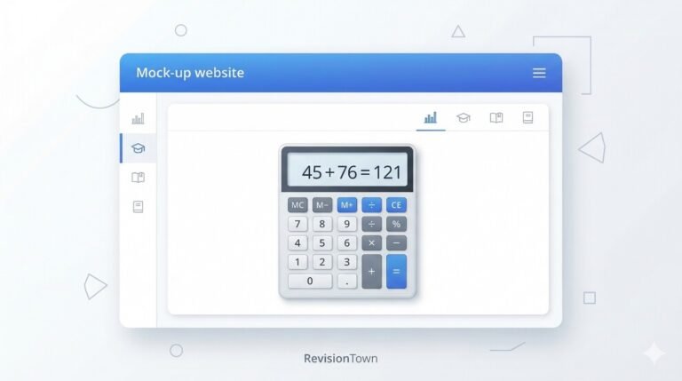 Online addition sum calculator interface on a digital screen showing accurate math results, representing an educational blog by RevisionTown.