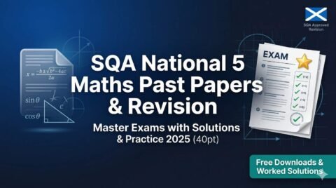 SQA National 5 Maths past papers revision banner with exam solutions and practice sheets for 2025