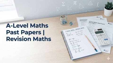 A-Level Maths past papers and revision materials on a clean educational blog banner