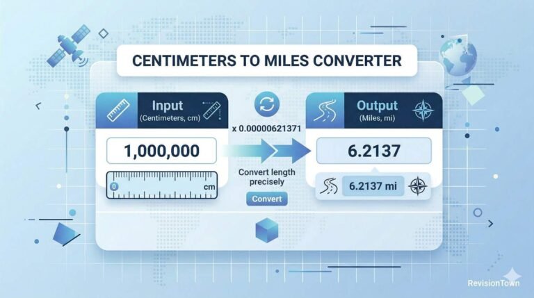 Centimeters to Miles (cm to mi) converter illustration showing digital distance conversion scale and measurement units.