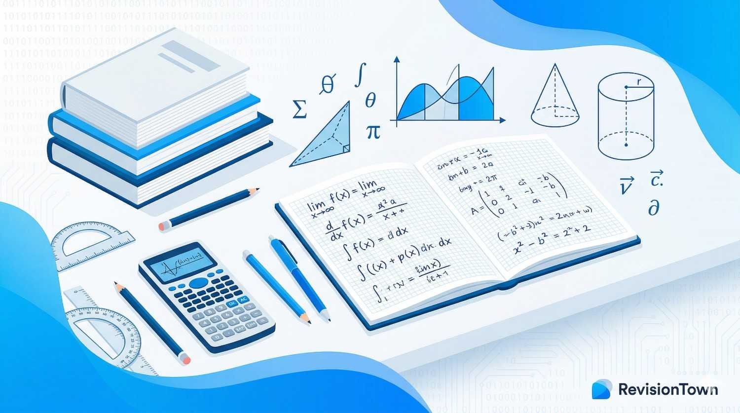 SQA Higher and Advanced Higher Maths past papers for revision with educational graphics on RevisionTown blog banner