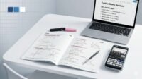 OCR A-Level Further Maths past papers on desk with calculator for revision maths exam prep