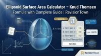 Ellipsoid surface area calculator using Knud Thomsen formula with a, b, c axes and 3D ellipsoid visualization