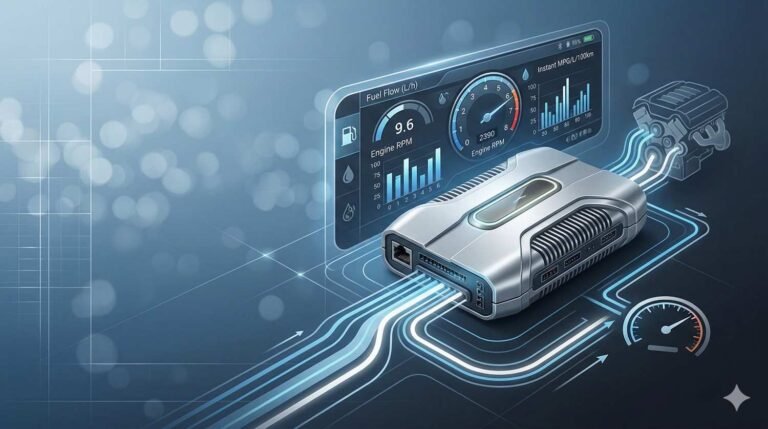 Advanced fuel economy converter concept with efficiency dashboard and modern automotive design