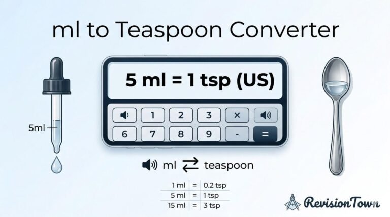 Convert ml to teaspoon calculator chart by RevisionTown