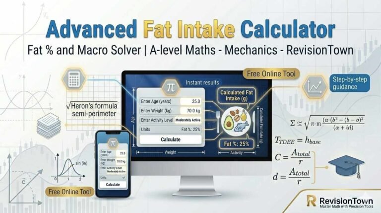 Advanced fat intake calculator dashboard showing digital interface sliders for daily fat grams, calories, and healthy‑fat food icons like avocado, nuts, and olive oil on a clean laptop screen.