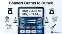Accurate grams to ounces conversion calculator on RevisionTown showing 100g equals 3.53 oz