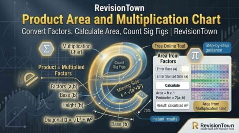 What does product mean in math? Multiplication explained with examples on chalkboard - RevisionTown guide.