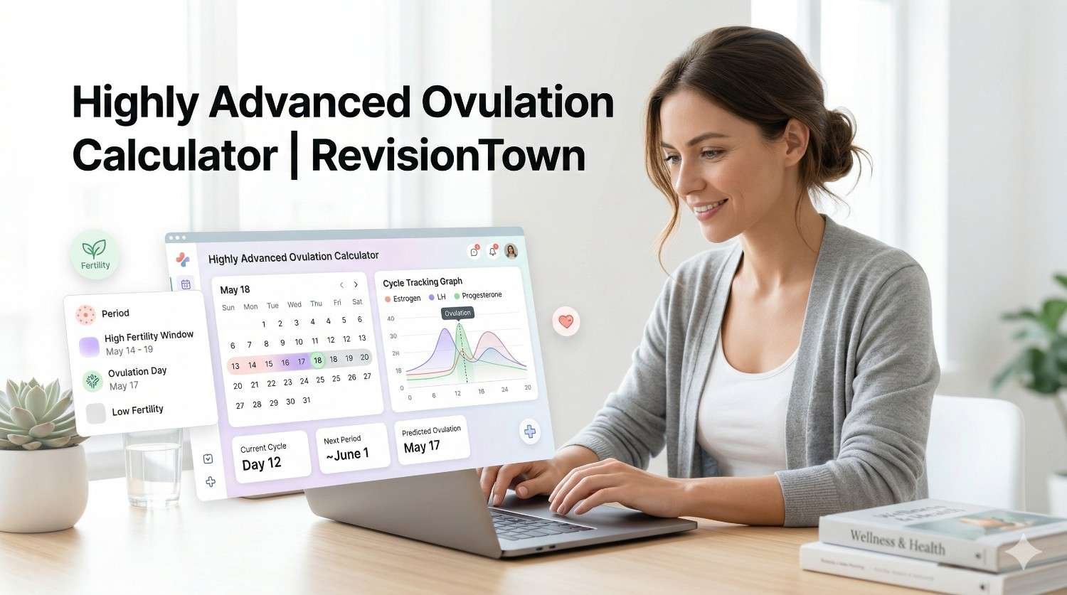 Highly advanced ovulation calculator dashboard showing fertile window and cycle tracking for women’s health