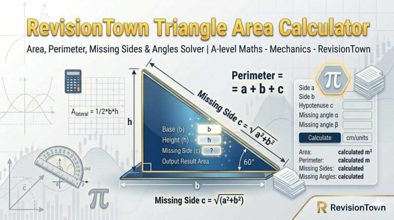 Triangle Area Calculator by RevisionTown - Perimeter, Missing Sides & Angles Solver