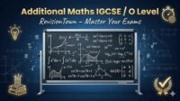 IGCSE Additional Maths revision chalkboard with equations graphs RevisionTown