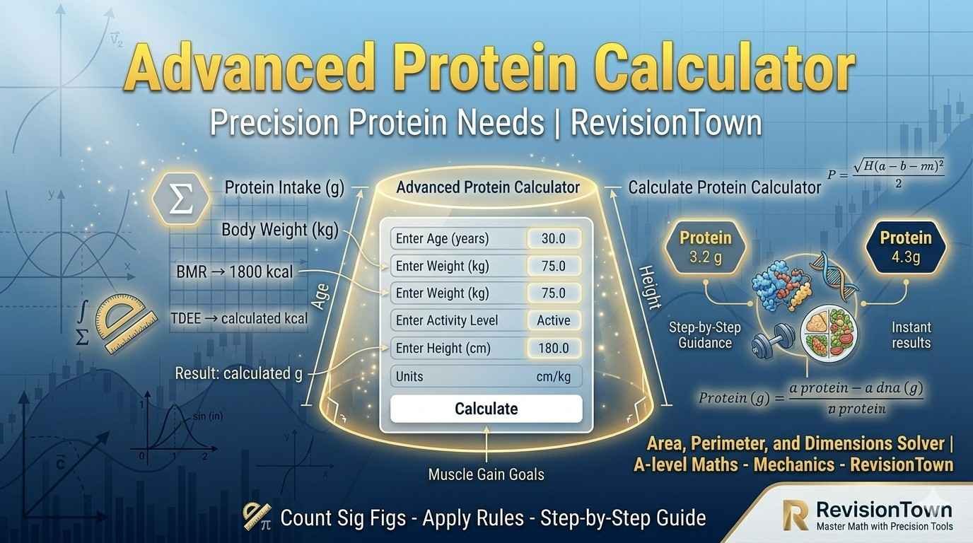 Advanced Protein Calculator tool by RevisionTown for daily protein needs and fitness goals
