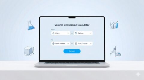 Advanced volume converter tool interface on a laptop screen for RevisionTown students