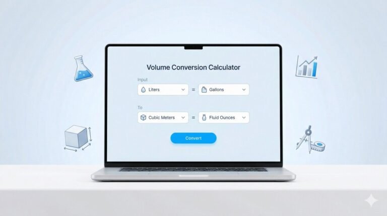 Advanced volume converter tool interface on a laptop screen for RevisionTown students