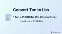 Convert ton to lbs infographic showing 1 ton equals 2000 pounds on a clean whiteboard with formula 1 t = 2000 lbs by RevisionTown