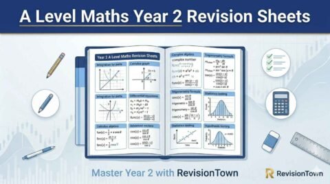 A Level Maths Year 2 revision sheets workbook from RevisionTown.