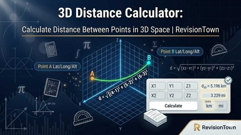 3D distance calculator showing distance between points in 3D space on RevisionTown