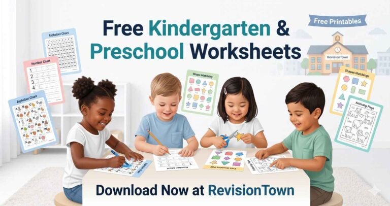Free kindergarten worksheets and preschool printables download from RevisionTown.