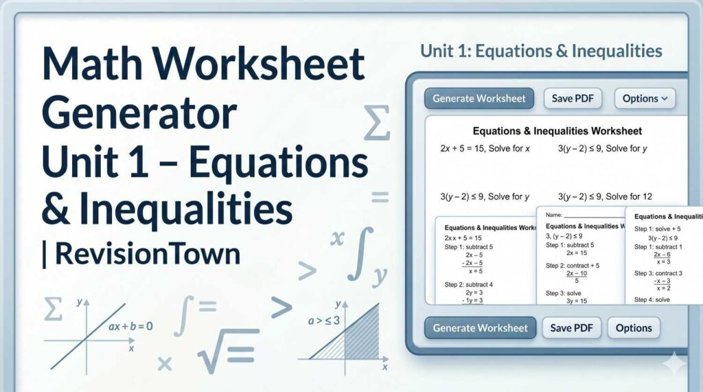 Math Worksheet Generator – Unit 1 – Equations & Inequalities – RevisionTown