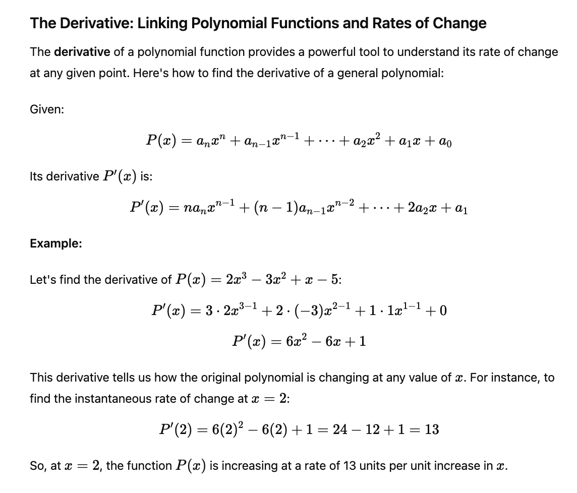 Polynomial Functions and Rates of Change 