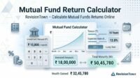 Mutual fund return calculator online tool interface on laptop screen for calculating SIP and lump sum investment returns on RevisionTown