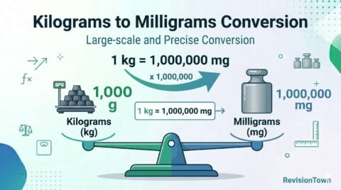 Kilograms to milligrams conversion chart showing 1 kg equals 1,000,000 mg with visual scale