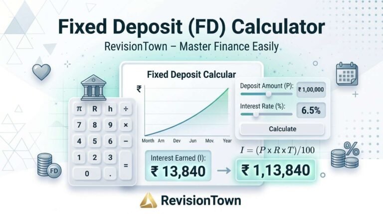 Fixed Deposit Calculator online showing FD interest growth, returns calculation, and savings projection in India