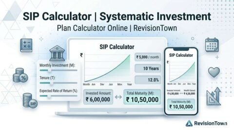 SIP calculator online tool showing monthly investment returns for Systematic Investment Plan on RevisionTown website