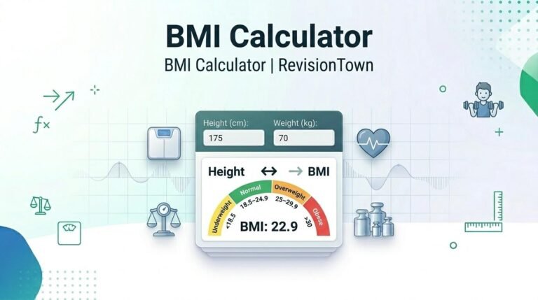 BMI calculator interface showing height and weight input with body mass index result chart for health assessment