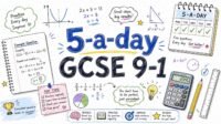 Student using a laptop and GCSE 9‑1 revision booklet for daily 5‑a‑day practice on RevisionTown for AQA and Edexcel exam preparation