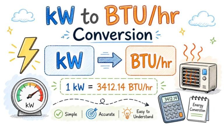 kW to BTU per hour conversion formula explained with energy unit conversion diagram