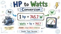 HP to watts conversion infographic with formula 1 HP = 745.7W from RevisionTown