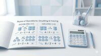 Primary maths doubling and halving examples with visual illustrations and simple equations for kids learning