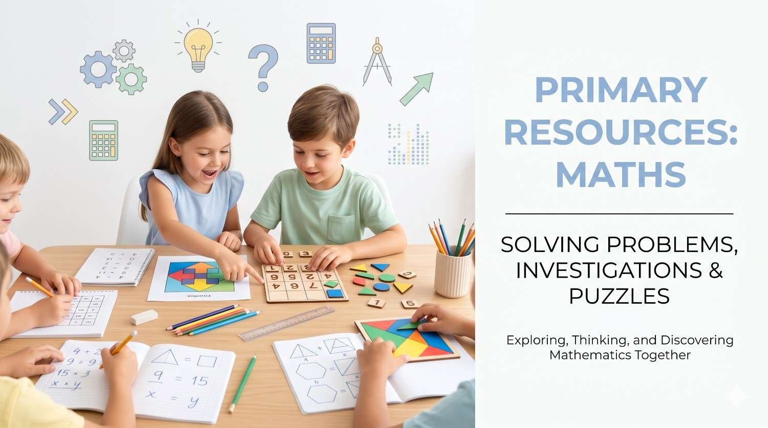 Primary maths problem solving puzzles and investigations resources for students learning concepts visually