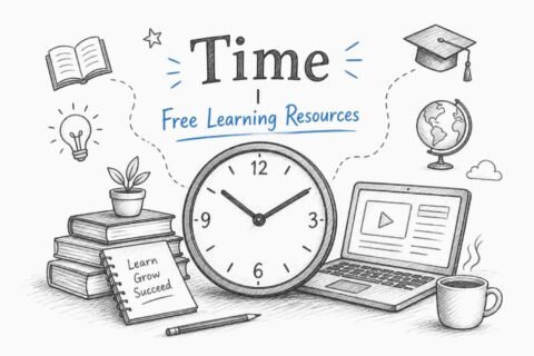 Hourglass of time pouring into free learning resources at RevisionTown study hub